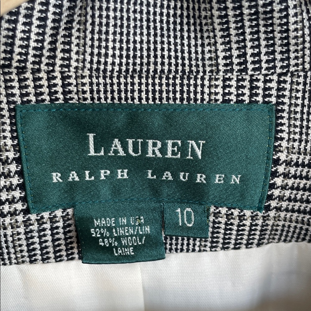 Ralph Lauren Houndstooth Linen Wool Blazer Size 10 - Picture 4 of 12